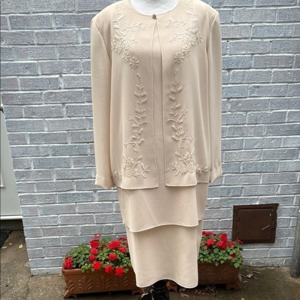 Vintage Studio I Ivory Beaded, tiered midi dress 14